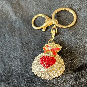 Gold keychain with  Red Heart